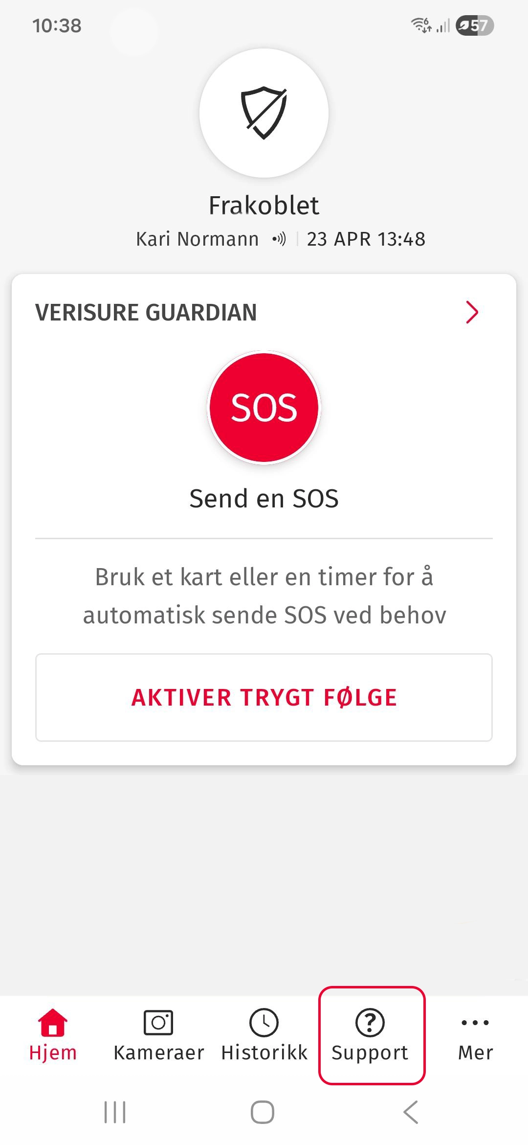 steg 1, trykk på «support» på hjemskjermen