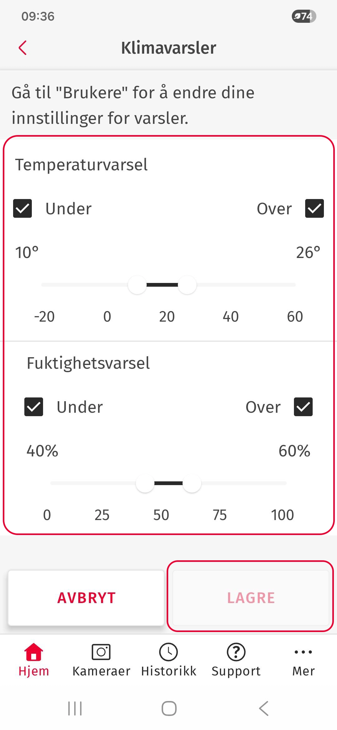 Fyll ut og huk av temperaturer du ønsker å følge med på.