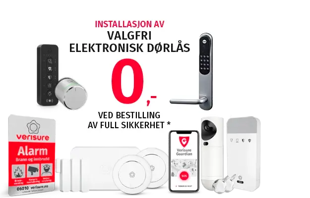 bestill Full sikkerhet og få valgfri elektronisk dørlås installert til 0,-