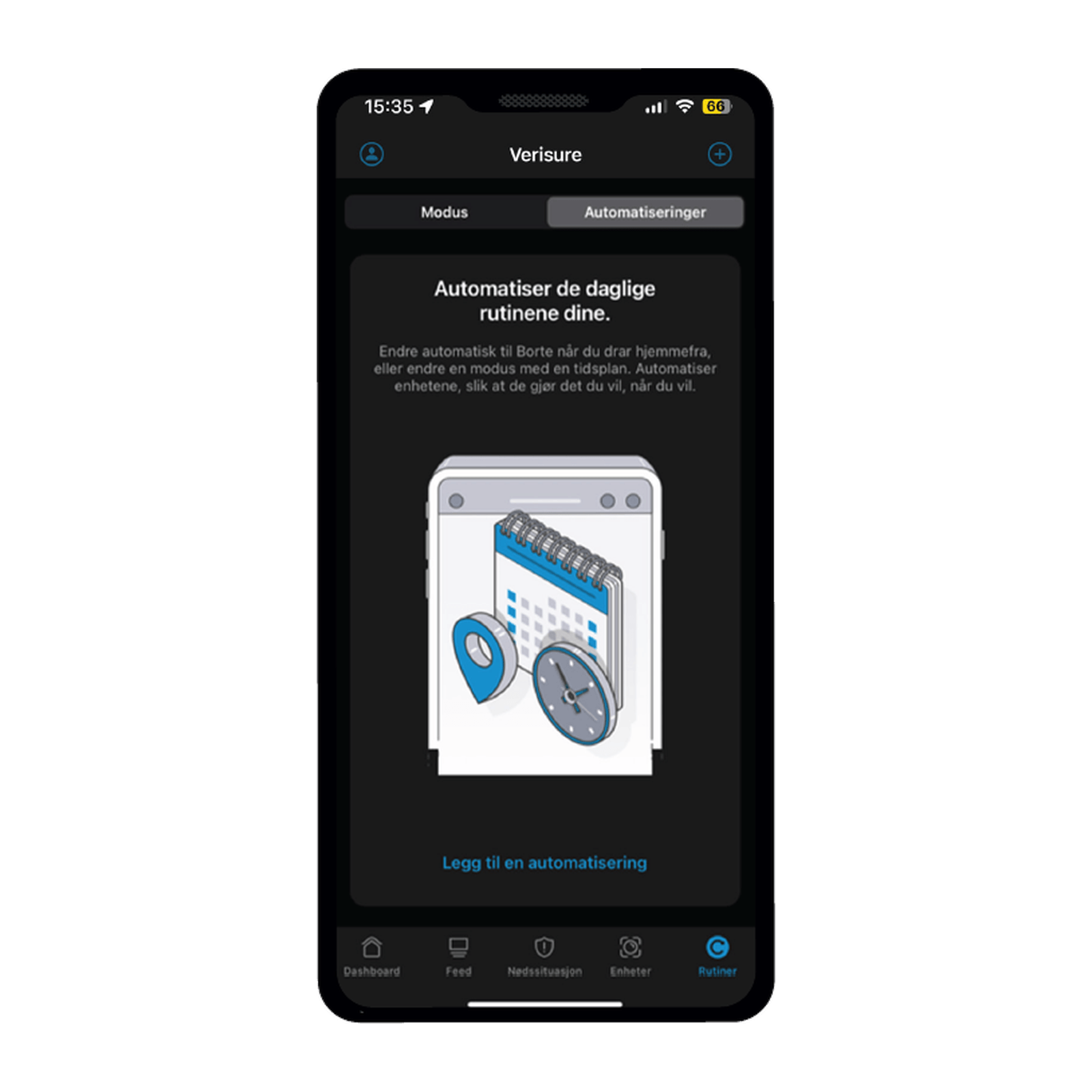 rutiner fanen hvor du kan velge modus eller automatisering
