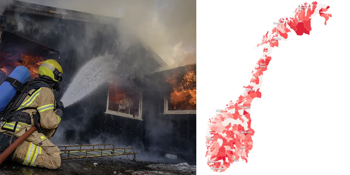 brannmann slukker brann, oversiktsbilde norge