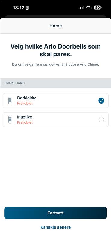 Velg tilkoblet dørklokke