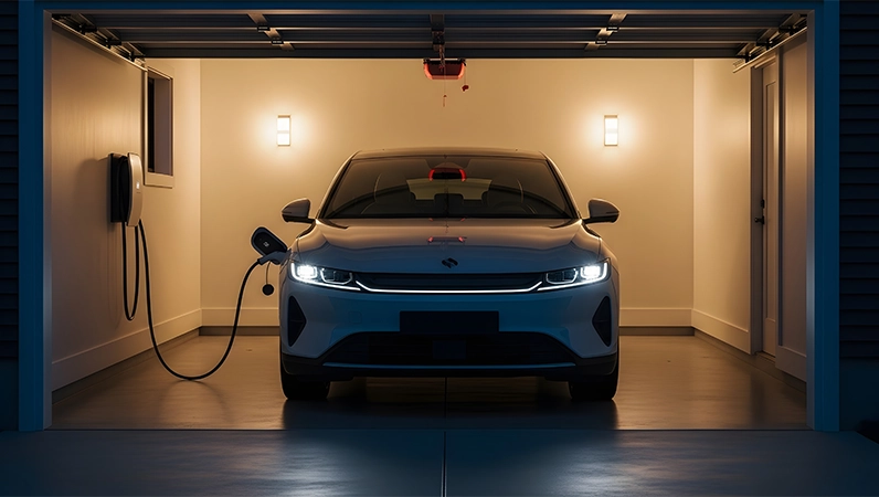 Bil som lader i garasje