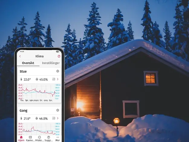 hytte med klimasensorer viser temperatur
