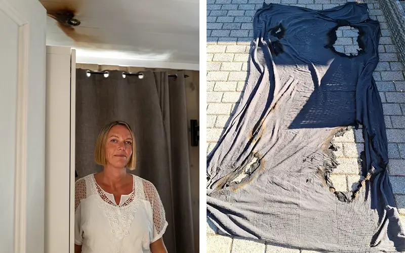 brennmerker i taket og brent sengeteppe brennmerker i taket og brent sengeteppe