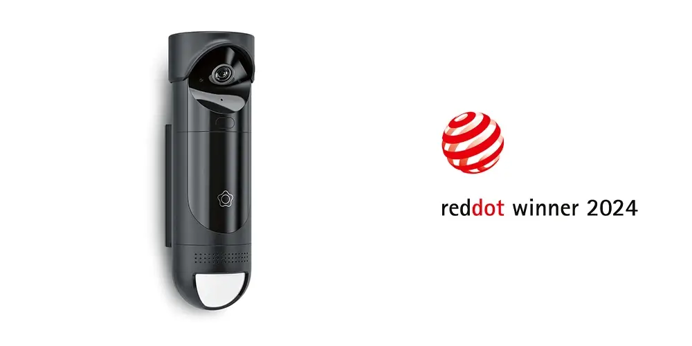 Utendørs sikkerhetskamera og logo fra reddot design 2024
