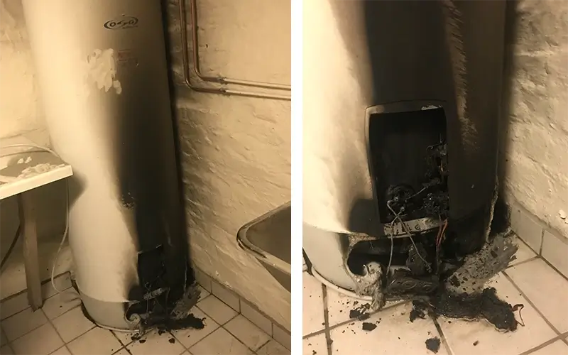 varmtvannsberederen som brant