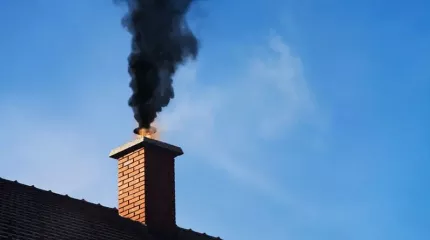 Pipebrann med flammer og tykk svart røyk Pipebrann med flammer og tykk svart røyk
