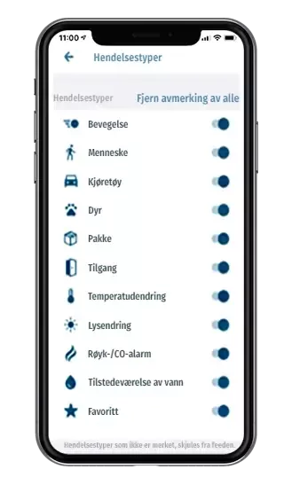 Arlo app smarte hendelsestyper