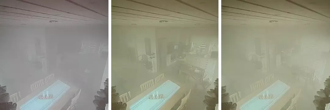 Røykfylt hytte med brannmann